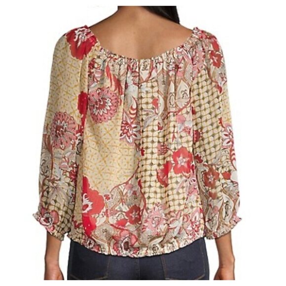 Tommy Hilfiger Women's Boho Floral Off-Shoulder Peasant Blouse Top L - Picture 5 of 10